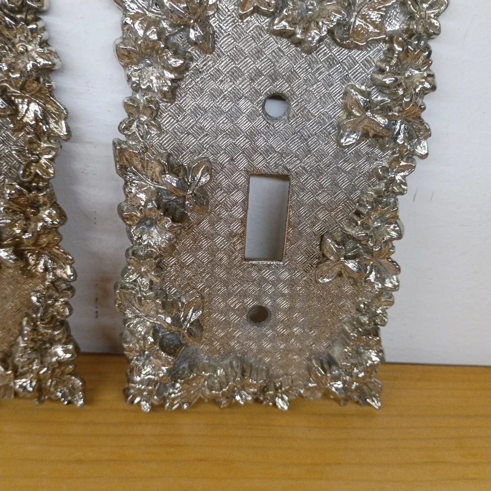 2 Vintage Light Switch Plate‎ Covers 75T Floral Silver American Tack Hardware Co